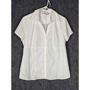 Fred David Stretch White Short Sleeve Button Down Shirt XL Career Officecore